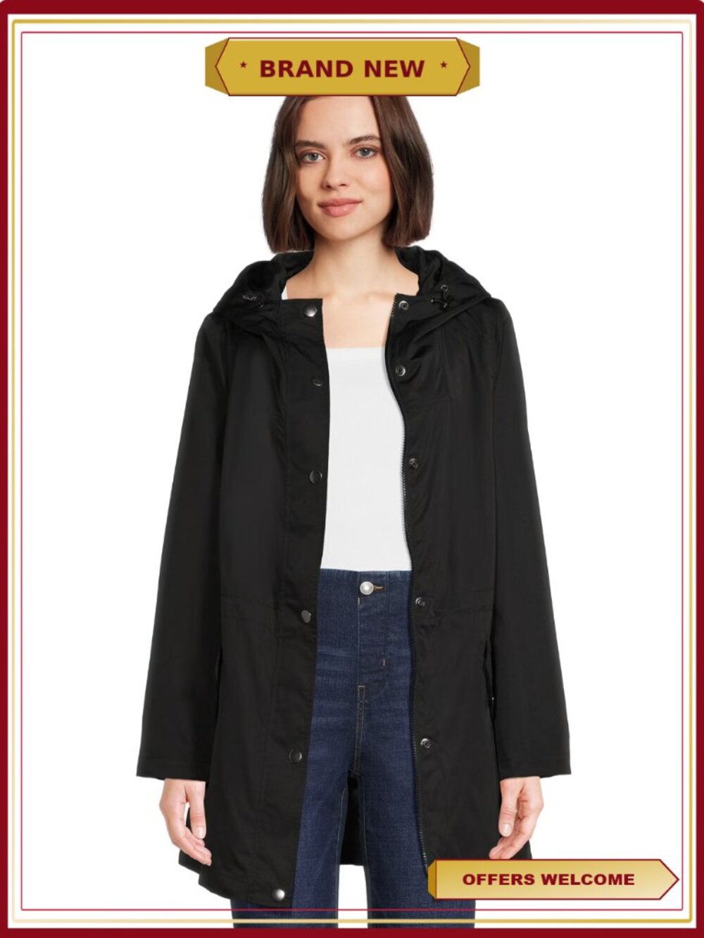 Lightweight Anorak Jacket with Hood, Adjustable Waist, Front Zip